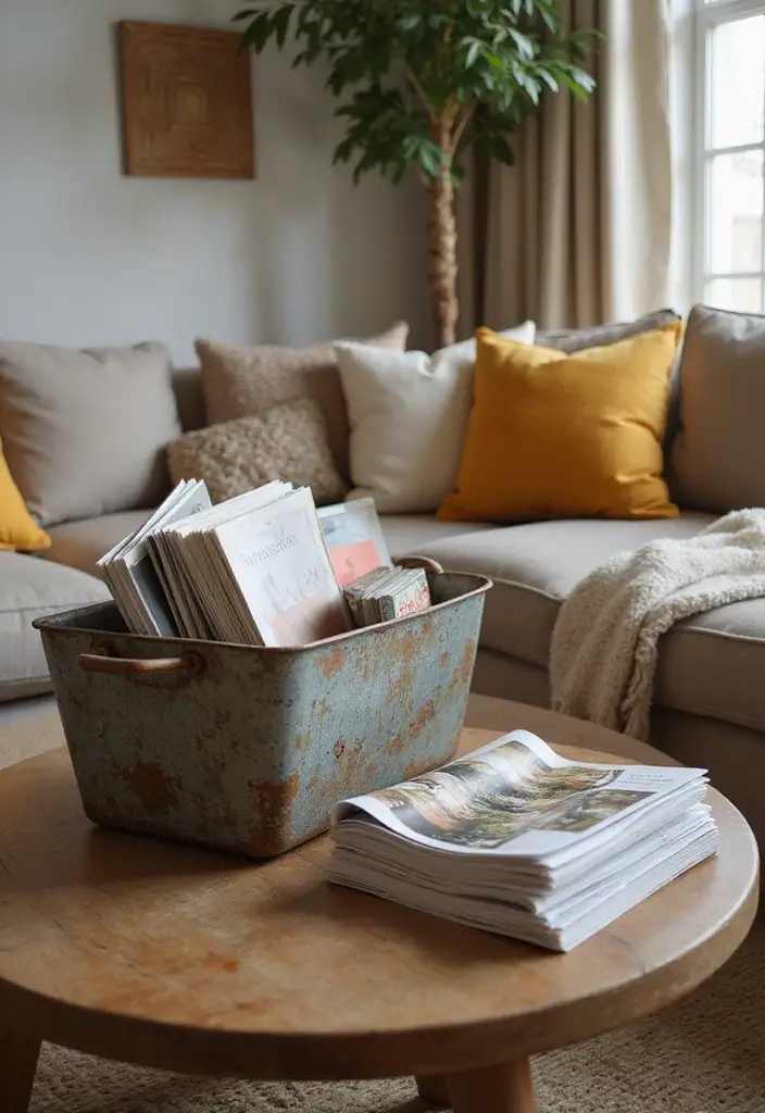 28 Metal Basket Decor Ideas In Farmhouse Style 21. Simple Living Room Accent