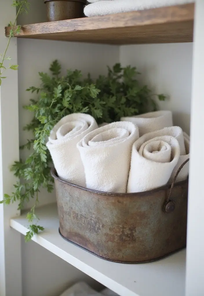 28 Metal Basket Decor Ideas In Farmhouse Style 9. Bathroom Storage with Flair