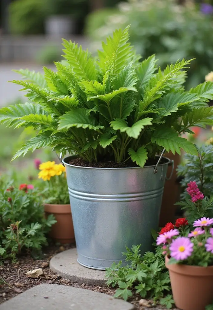 28 Metal Bucket Decor Ideas For Cozy Corners - 16. Plant Stand