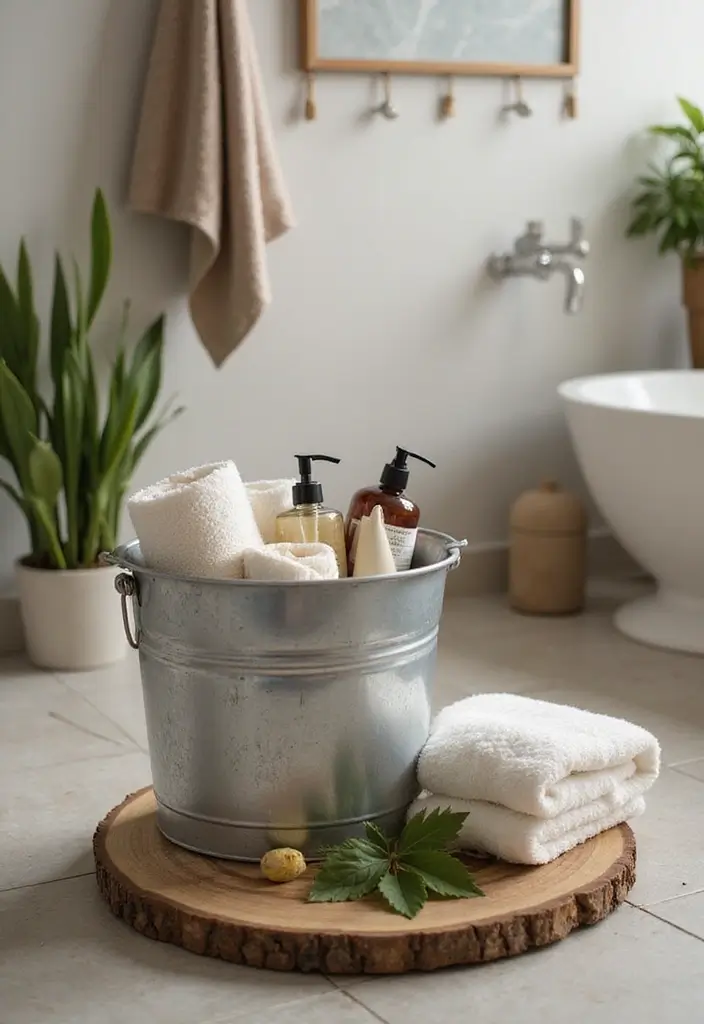 28 Metal Bucket Decor Ideas For Cozy Corners - 19. Decorative Bathroom Storage