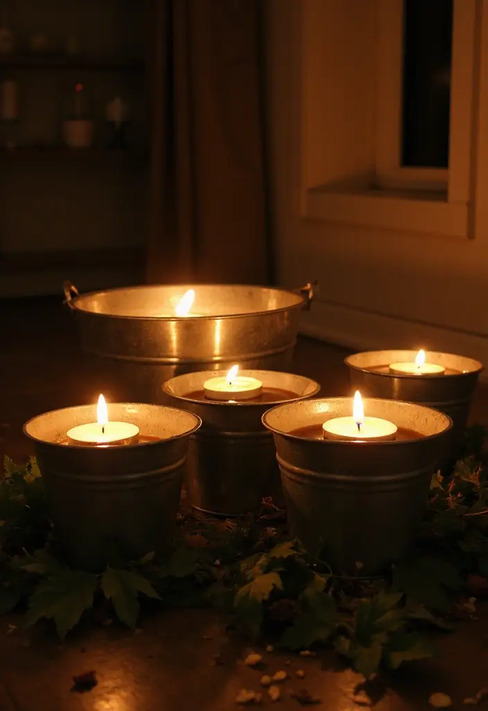 28 Metal Bucket Decor Ideas For Cozy Corners - 2. Charming Candle Holder