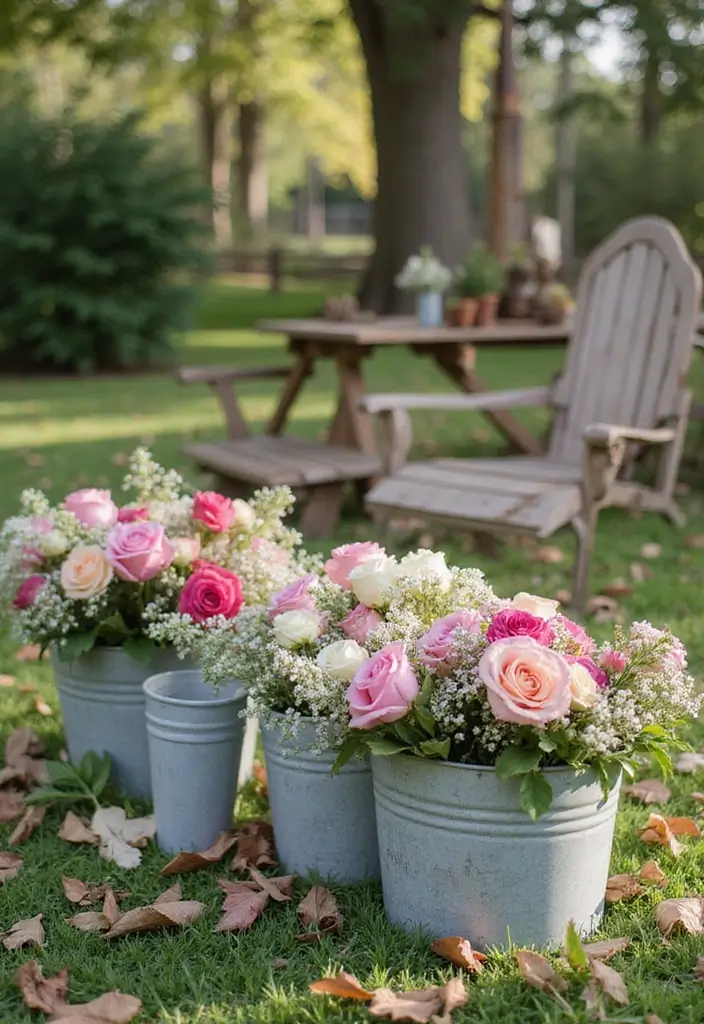 28 Metal Bucket Decor Ideas For Cozy Corners - 21. Wedding Decor Accent