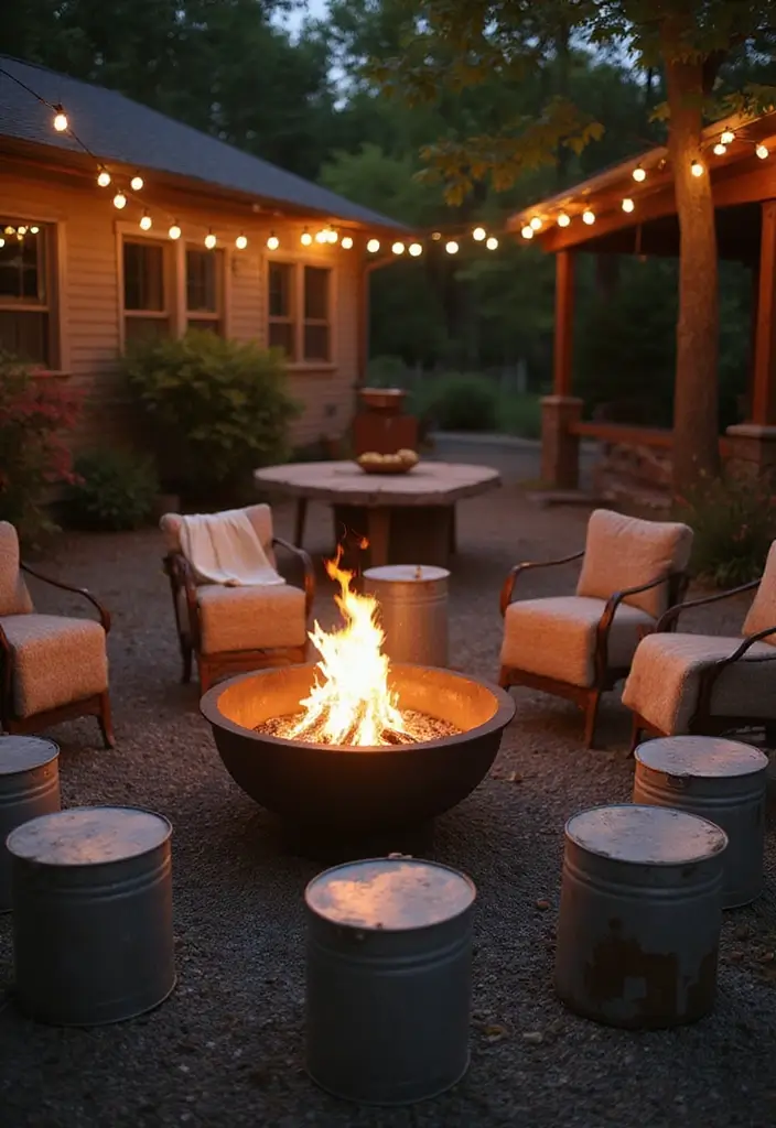 28 Metal Bucket Decor Ideas For Cozy Corners - 22. Outdoor Fire Pit Surround