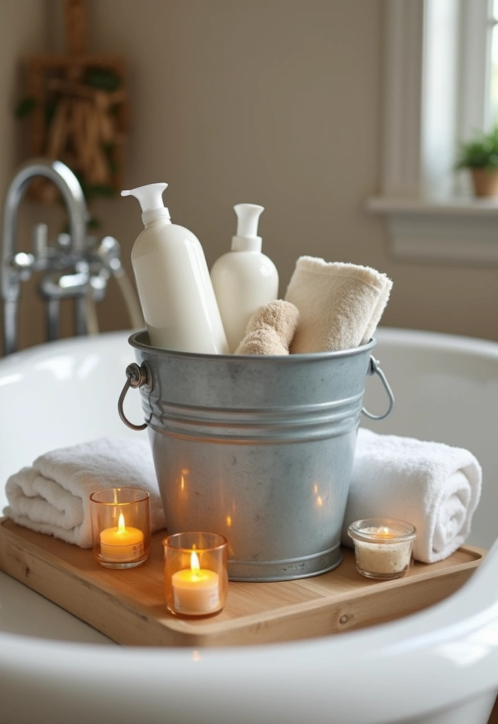 28 Metal Bucket Decor Ideas For Cozy Corners - 8. Cozy Bath Caddy