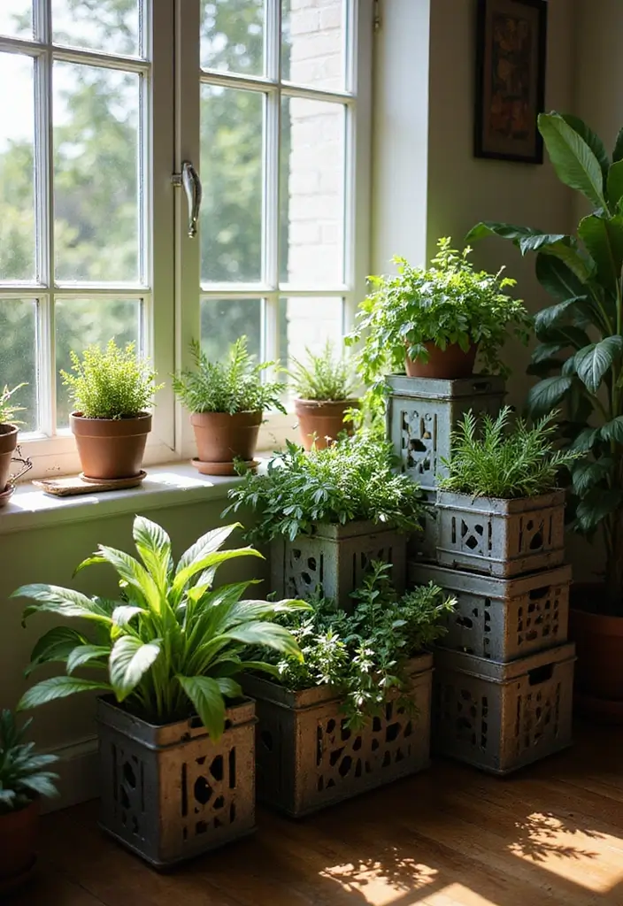 28 Metal Milk Crate Ideas For Rustic Home Decor - 1. Elegant Plant Holders