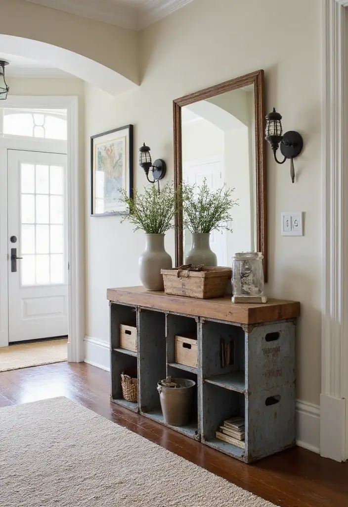 28 Metal Milk Crate Ideas For Rustic Home Decor - 11. Rustic Console Tables