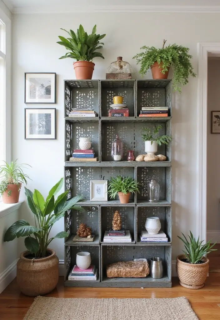 28 Metal Milk Crate Ideas For Rustic Home Decor - 12. Beautifully Styled Display Units