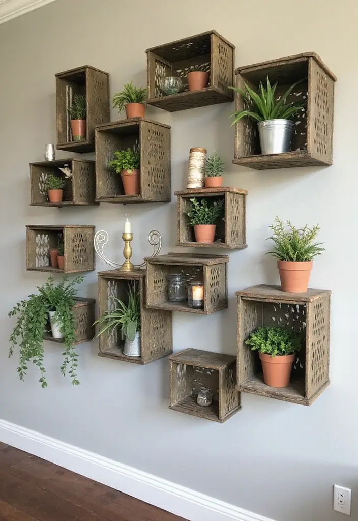 28 Metal Milk Crate Ideas For Rustic Home Decor - 15. Eye-catching Wall Art