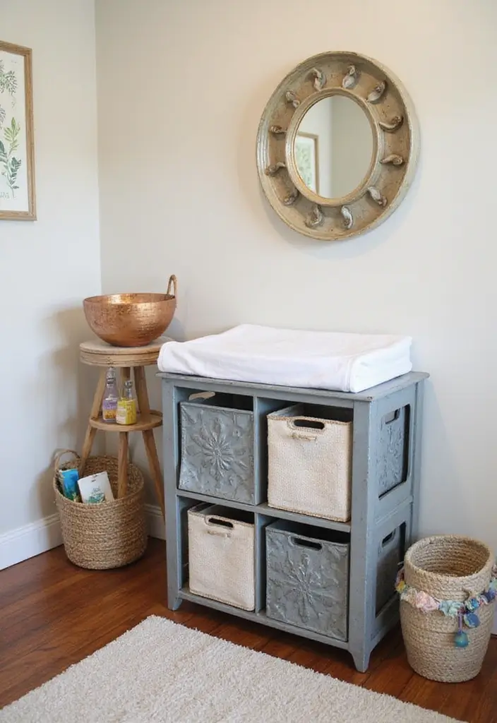 28 Metal Milk Crate Ideas For Rustic Home Decor - 16. Stylish Changing Stations