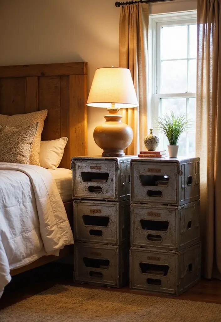 28 Metal Milk Crate Ideas For Rustic Home Decor - 17. Upcycled Nightstands