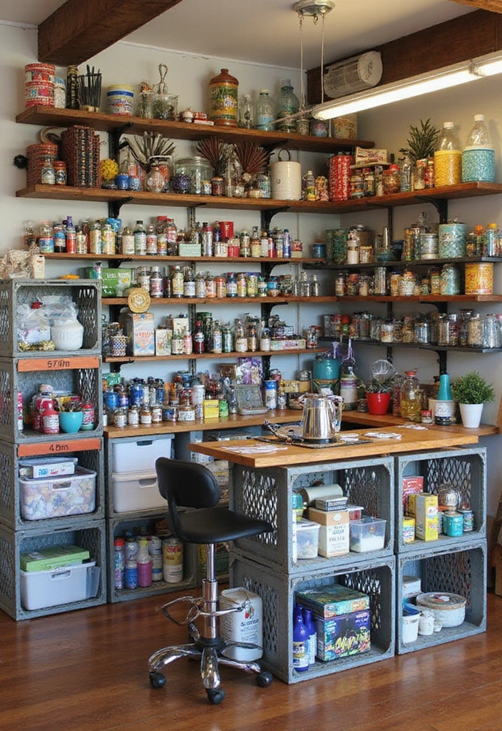 28 Metal Milk Crate Ideas For Rustic Home Decor - 19. Functional Craft Station