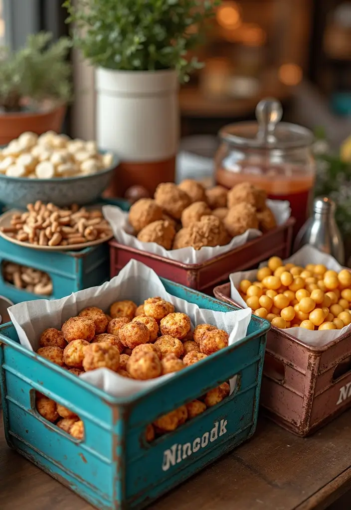 28 Metal Milk Crate Ideas For Rustic Home Decor - 20. Vintage Snack Stations