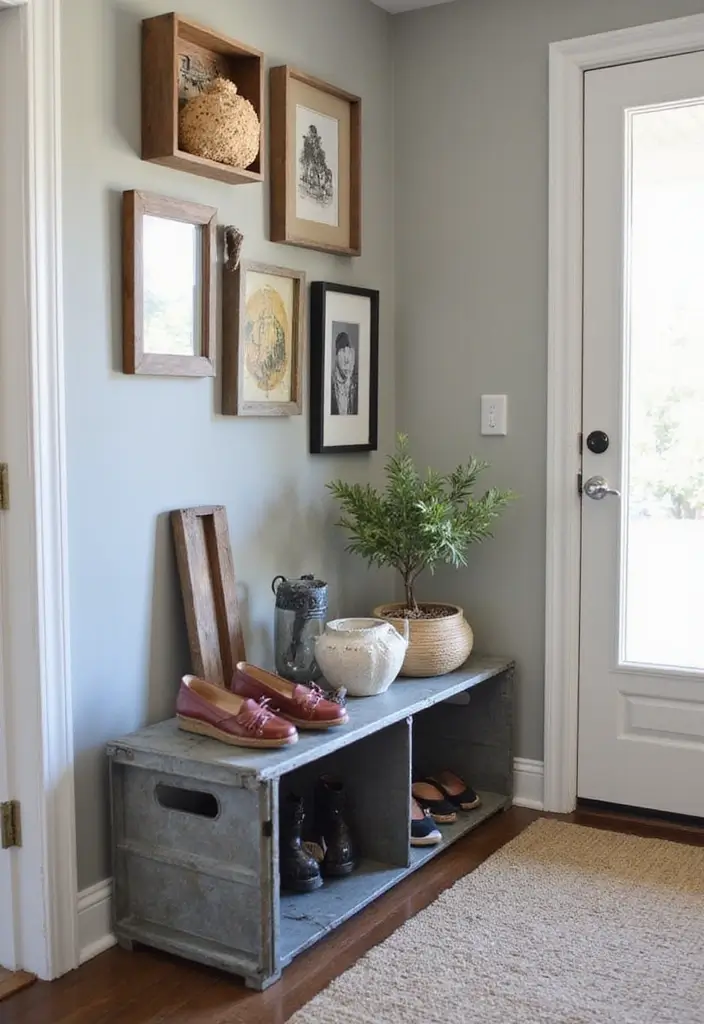 28 Metal Milk Crate Ideas For Rustic Home Decor - 24. Stylish Shoe Storage