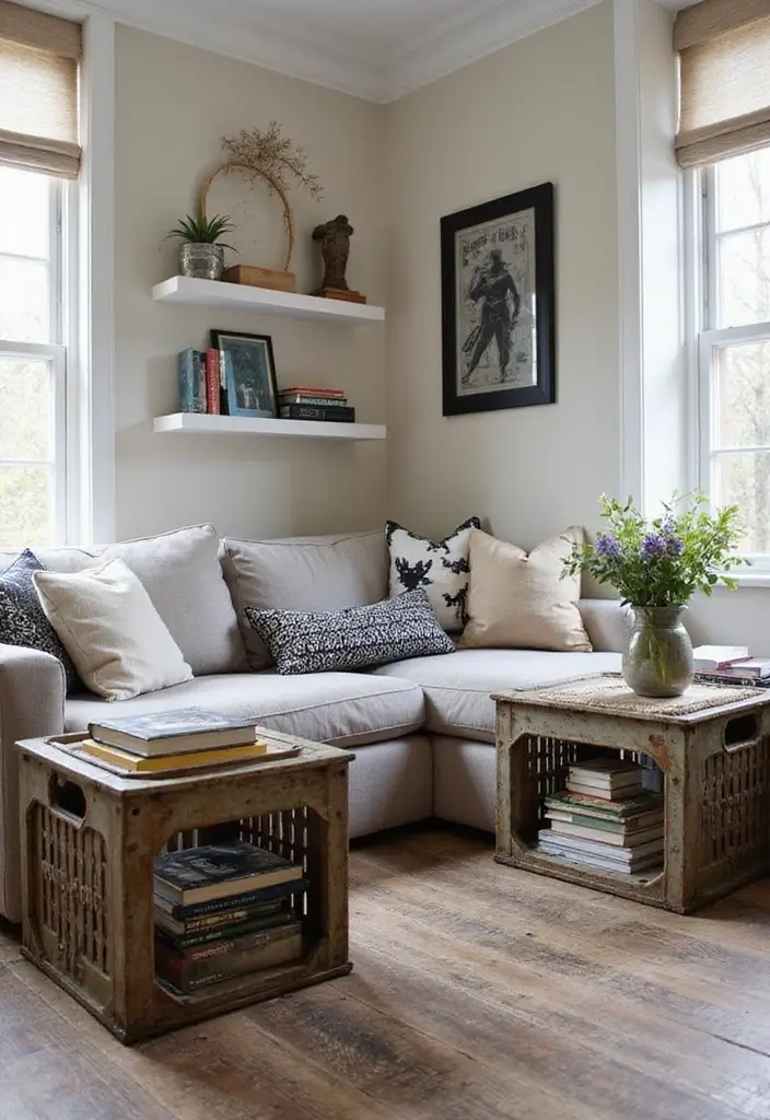 28 Metal Milk Crate Ideas For Rustic Home Decor - 3. Charming Side Tables