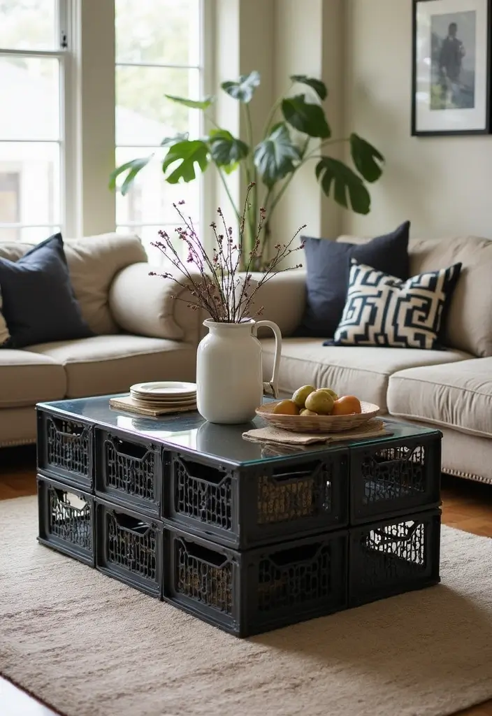 28 Metal Milk Crate Ideas For Rustic Home Decor - 5. Unique Coffee Tables