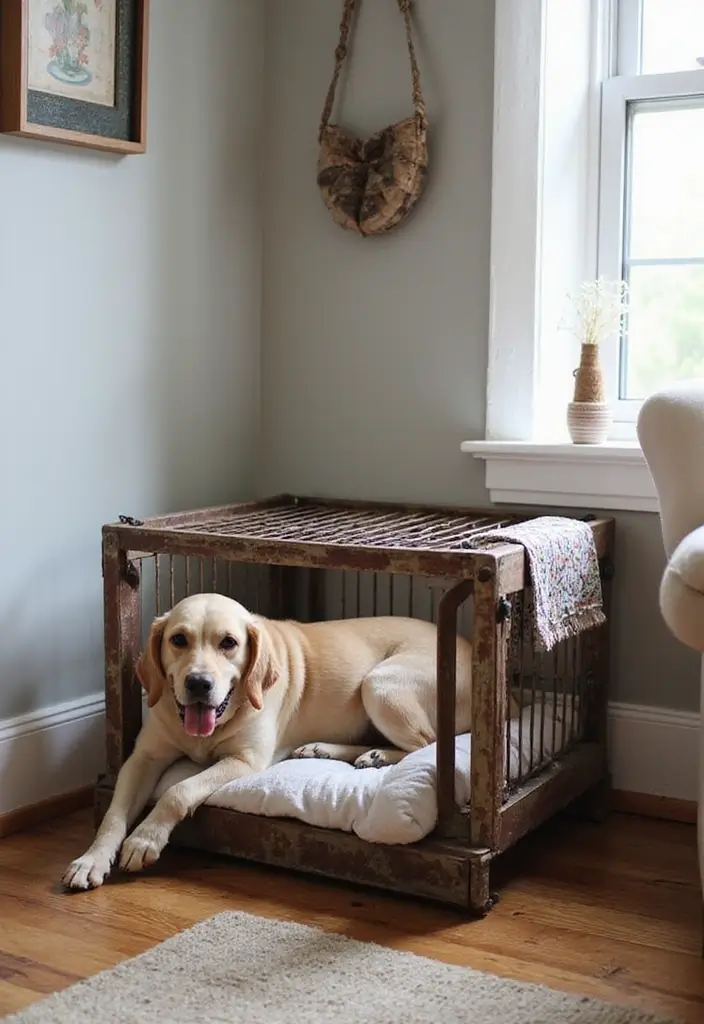 28 Metal Milk Crate Ideas For Rustic Home Decor - 7. Revamped Indoor Pet Beds