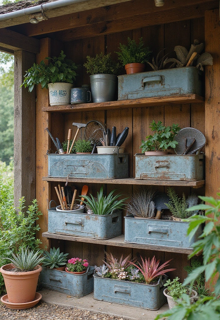 28 Metal Milk Crate Ideas For Rustic Home Decor - 8. Garden Tool Storage