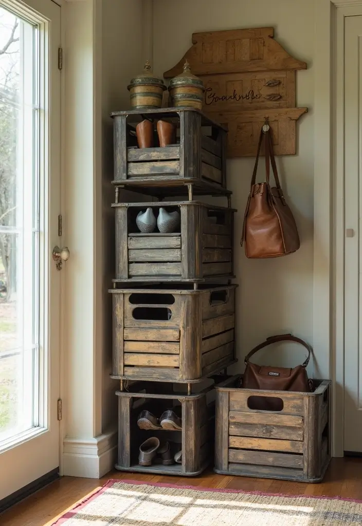 28 Metal Milk Crate Ideas For Rustic Home Decor - 9. Stylish Entryway Solutions