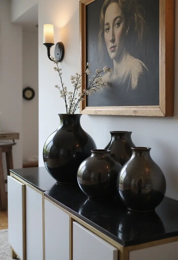 28 Modern Metal Vase Decor Ideas With A Sleek Look - 10. Sleek Black and Silver Vases