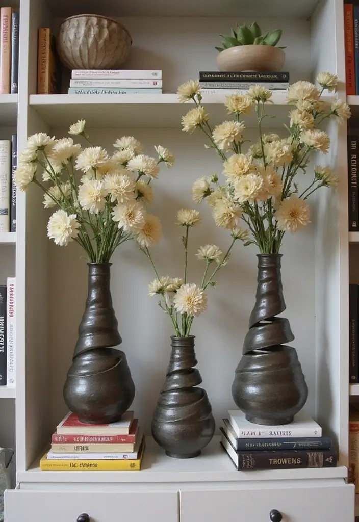 28 Modern Metal Vase Decor Ideas With A Sleek Look - 16. Spiral-Shaped Vases