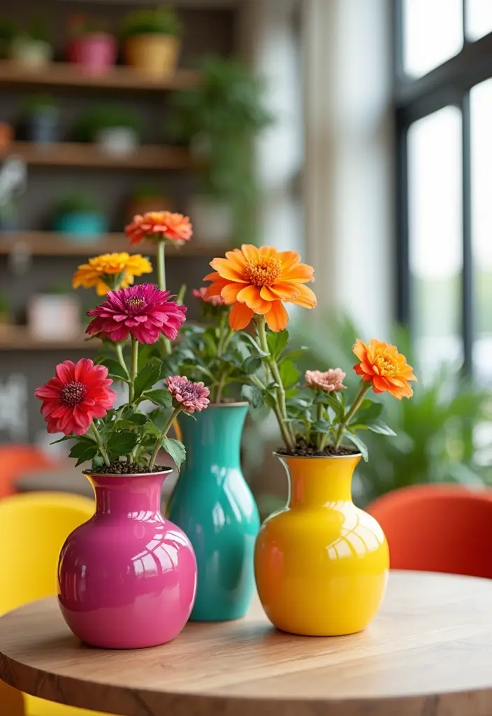 28 Modern Metal Vase Decor Ideas With A Sleek Look - 17. Color-Blocked Vases