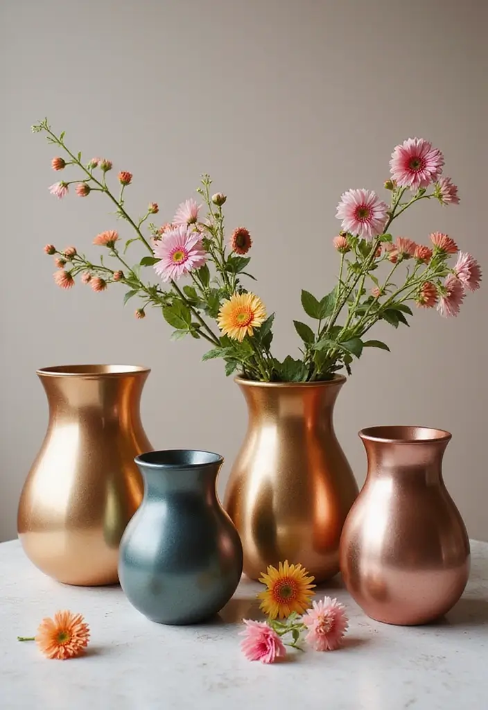 28 Modern Metal Vase Decor Ideas With A Sleek Look - 19. Metallic Ombre Vases