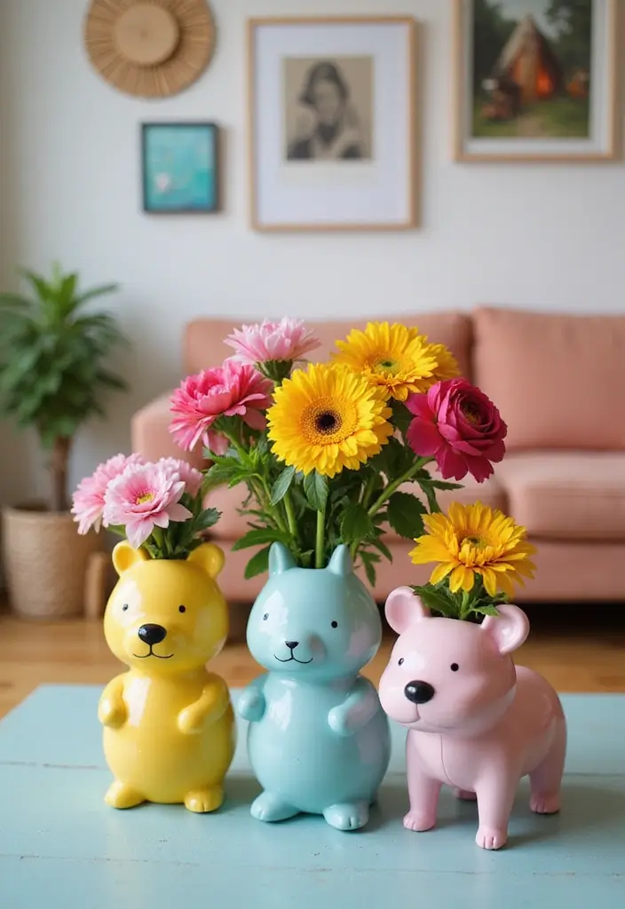28 Modern Metal Vase Decor Ideas With A Sleek Look - 21. Whimsical Animal-Shaped Vases