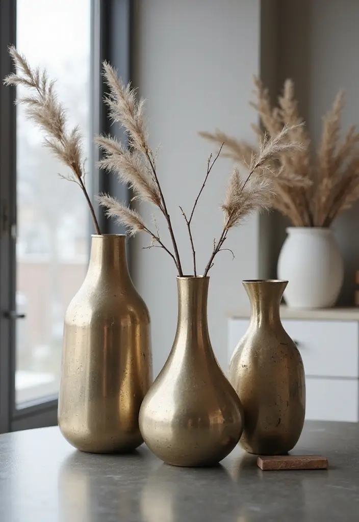 28 Modern Metal Vase Decor Ideas With A Sleek Look - 24. Abstract Metal Vases