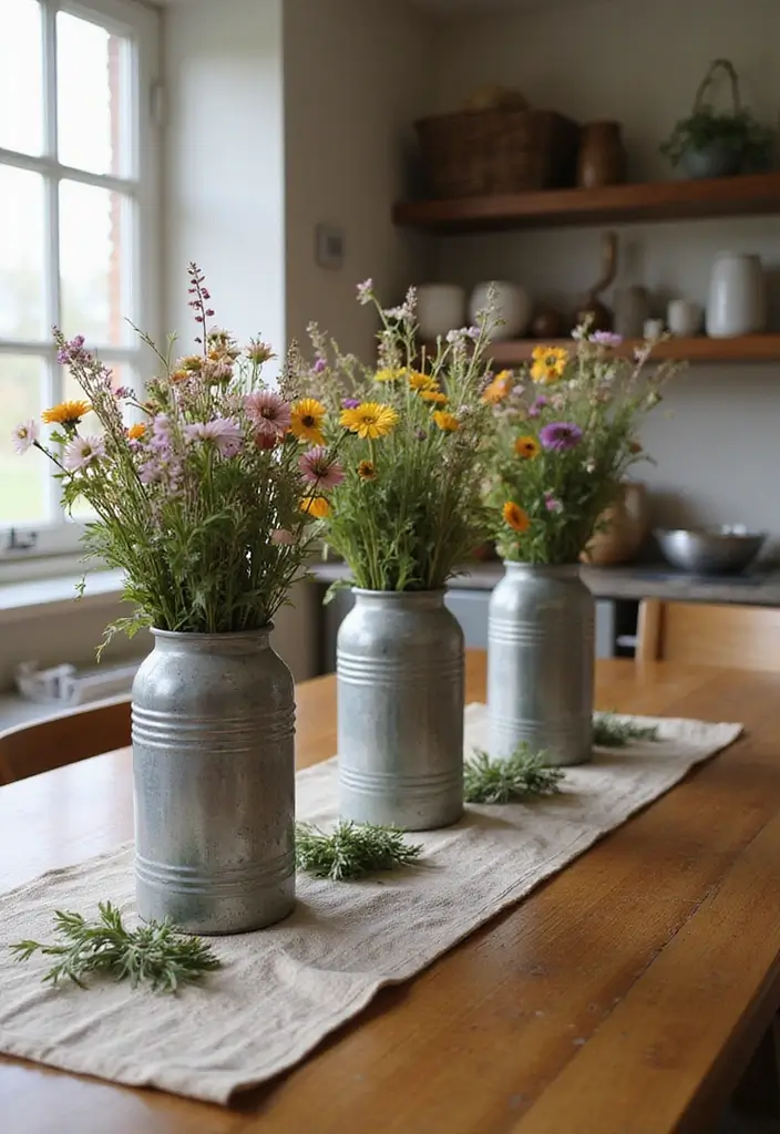 28 Modern Metal Vase Decor Ideas With A Sleek Look - 26. Rustic Metal Can Vases