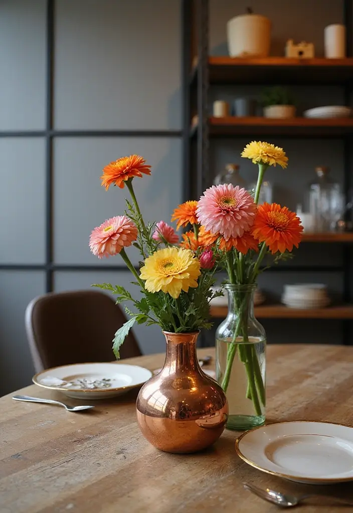 28 Modern Metal Vase Decor Ideas With A Sleek Look - 4. Copper and Glass Fusion