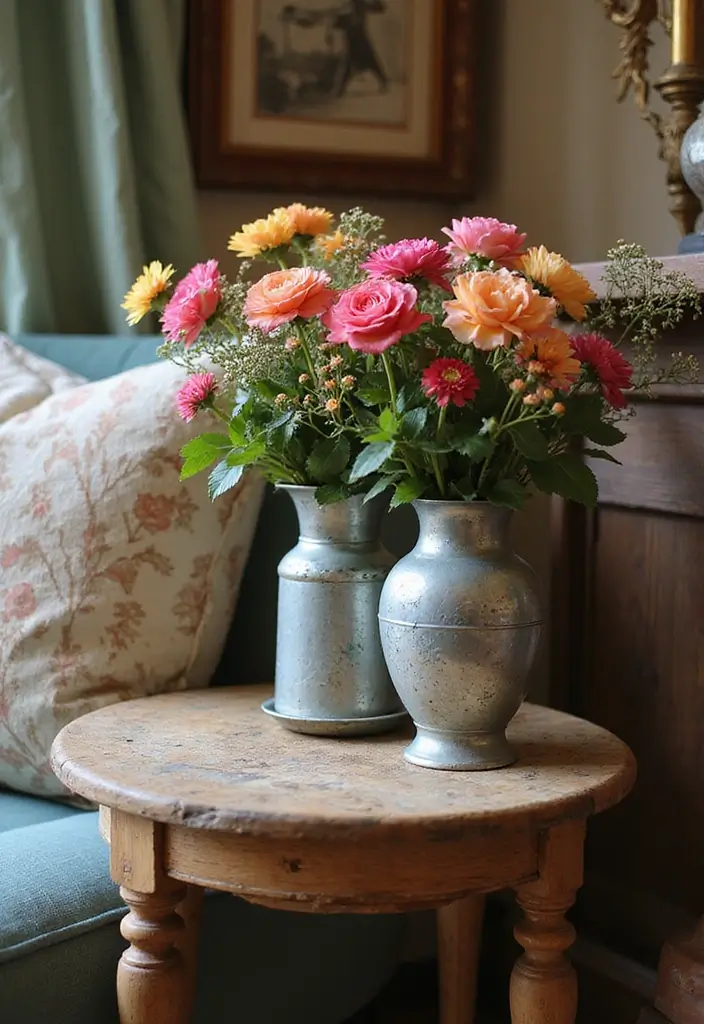 28 Modern Metal Vase Decor Ideas With A Sleek Look - 6. Vintage-Inspired Metal Vases