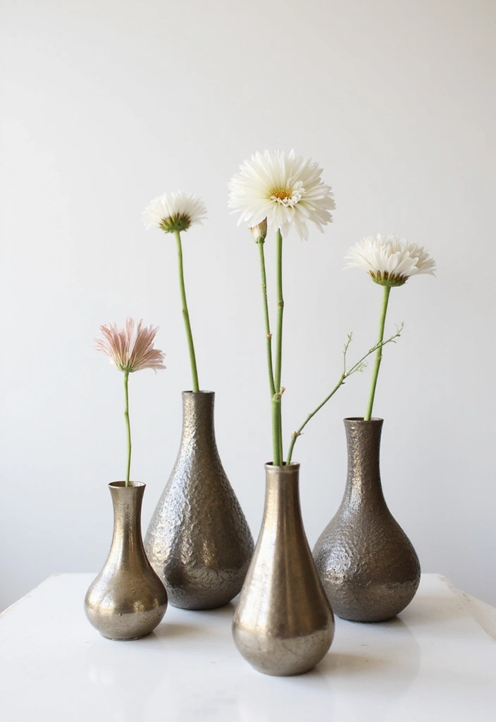 28 Modern Metal Vase Decor Ideas With A Sleek Look - 7. Textured Metal Vases