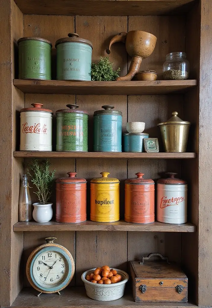 28 Vintage Metal Kitchen Decor Ideas With Old-School Charm - 1. Classic Tin Canisters