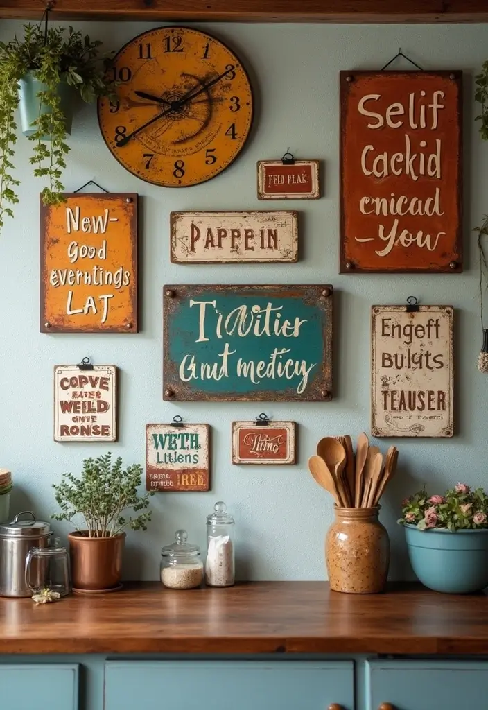 28 Vintage Metal Kitchen Decor Ideas With Old-School Charm - 13. Rustic Metal Signage