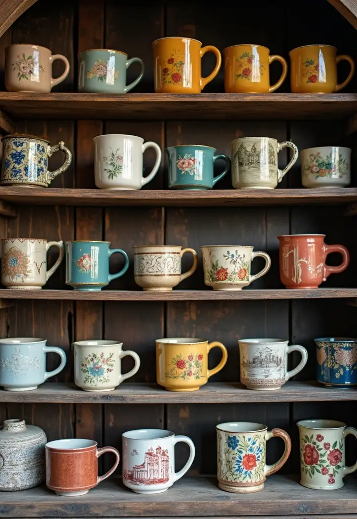 28 Vintage Metal Kitchen Decor Ideas With Old-School Charm - 23. Vintage Mugs and Cups