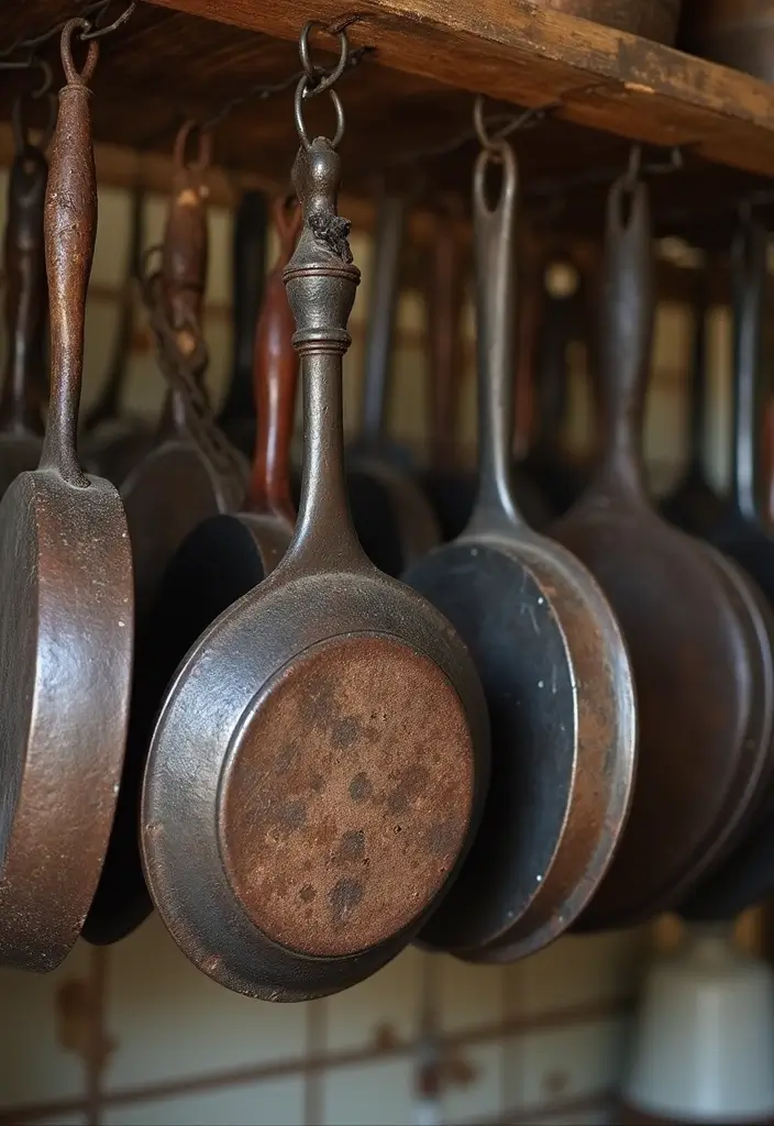 28 Vintage Metal Kitchen Decor Ideas With Old-School Charm - 7. Old-Fashioned Cookware