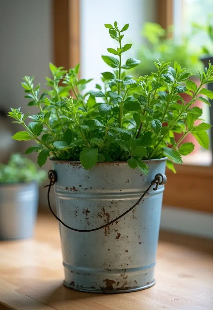 28 Vintage Metal Kitchen Decor Ideas With Old-School Charm - 8. Vintage Metal Bucket