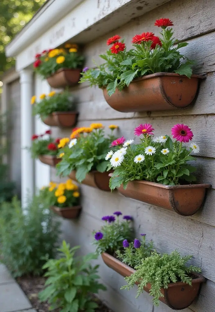 29 Exterior Wall Decor Ideas Using Metal Art 34 29 Exterior Wall Decor Ideas Using Metal Art - 14. Artistic Gutter Gardens