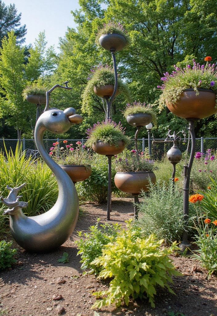 29 Exterior Wall Decor Ideas Using Metal Art 56 29 Exterior Wall Decor Ideas Using Metal Art - 18. Unique Metal Sculptural Planters