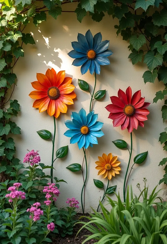 29 Exterior Wall Decor Ideas Using Metal Art 9 29 Exterior Wall Decor Ideas Using Metal Art - 3. Metal Flower Wall Art