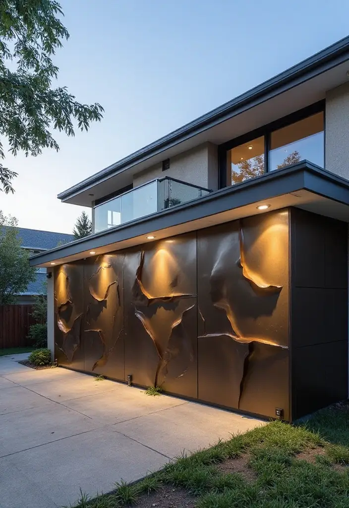 29 Exterior Wall Decor Ideas Using Metal Art 16 29 Exterior Wall Decor Ideas Using Metal Art - 4. Geometric Metal Panels