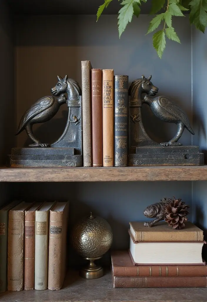 29 Home Decor Ideas With Metal Sculptures That Impress 14. Artistic Metal Bookends 20251013 164352