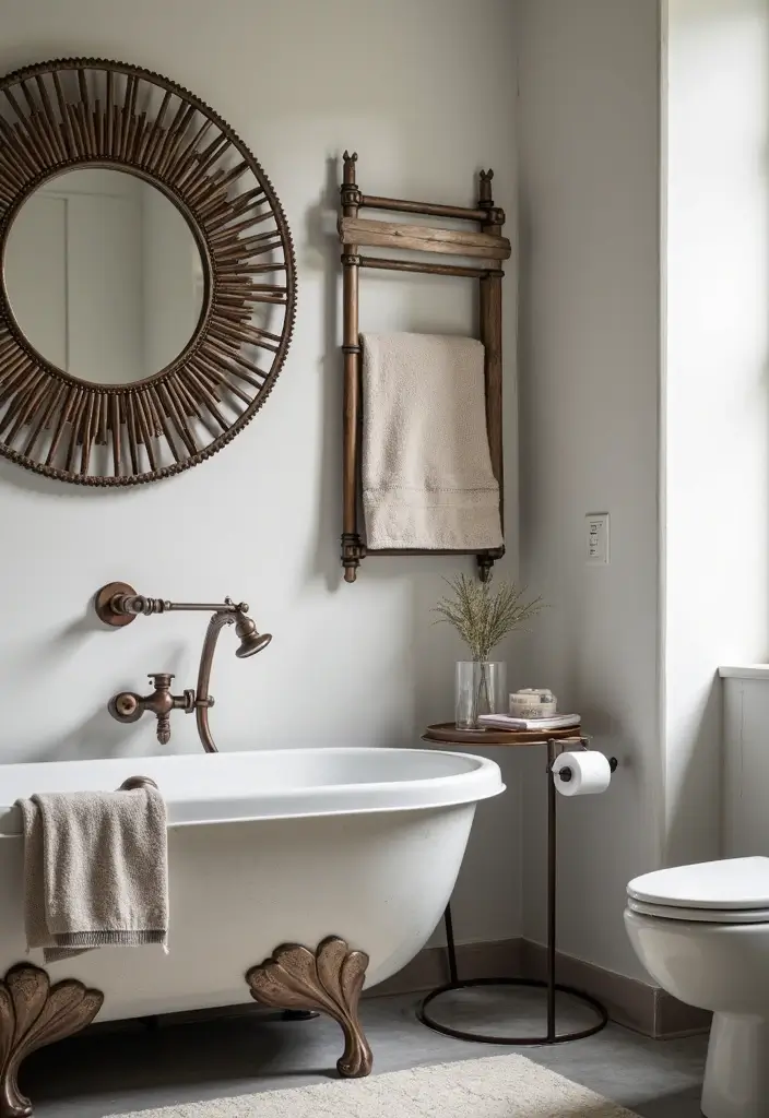 29 Home Decor Ideas With Metal Sculptures That Impress 22. Metal Art Accents in Bathrooms 20251013 164419