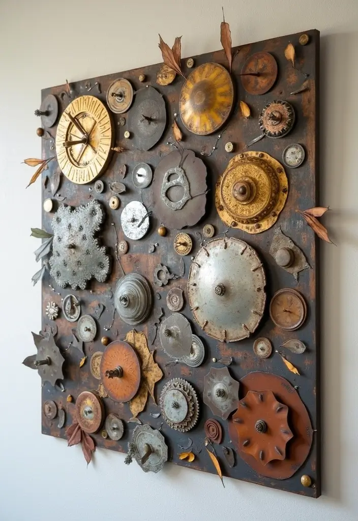 29 Home Decor Ideas With Metal Sculptures That Impress 7. Layered Metal Wall Collages 20251013 164328