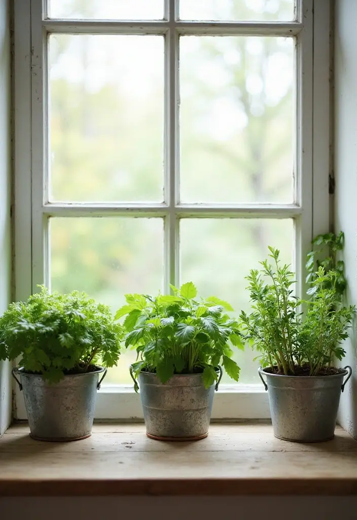 29 Metal Basket Decor Ideas For A Beautiful Kitchen - 12. Rustic Herb Garden in Metal Baskets