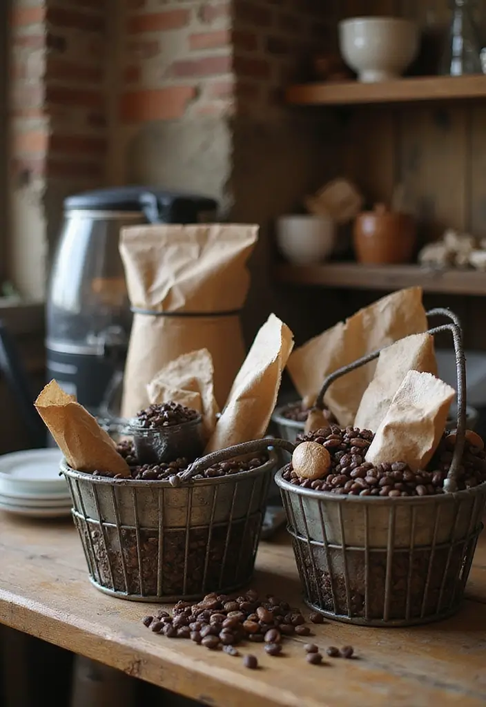 29 Metal Basket Decor Ideas For A Beautiful Kitchen - 16. Metal Baskets for Coffee Station