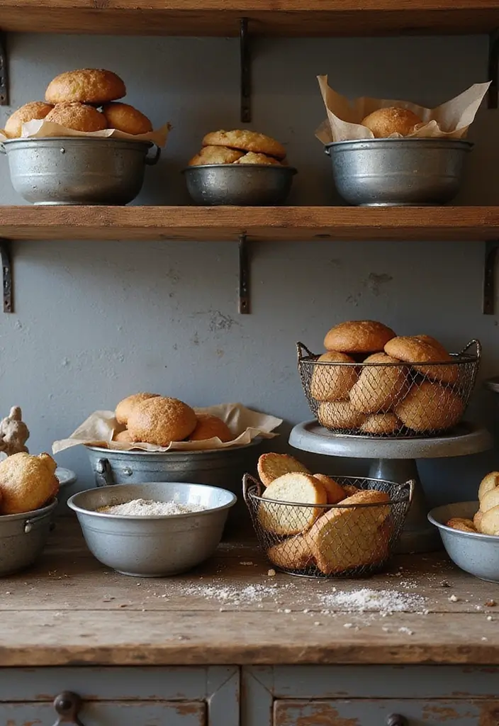 29 Metal Basket Decor Ideas For A Beautiful Kitchen - 17. Vintage Metal Baskets for Baking Supplies