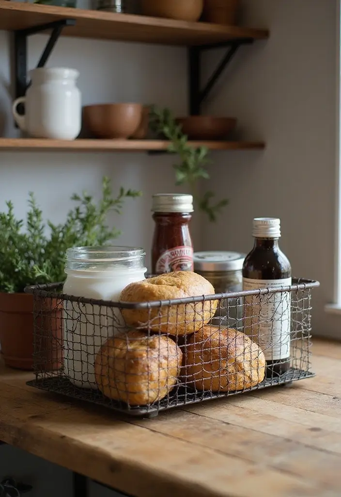 29 Metal Basket Decor Ideas For A Beautiful Kitchen - 28. Metal Basket Caddies