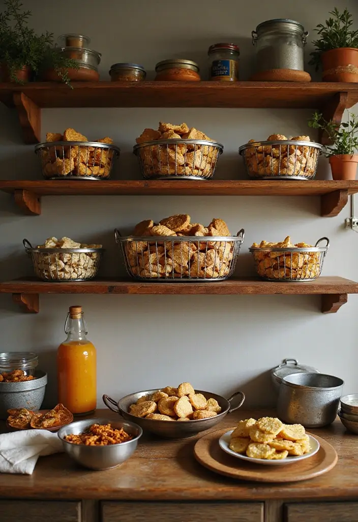 29 Metal Basket Decor Ideas For A Beautiful Kitchen - 7. Organizing Snacks in Metal Baskets