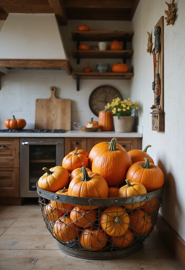29 Metal Basket Decor Ideas For A Beautiful Kitchen - 8. Seasonal Decor with Metal Baskets